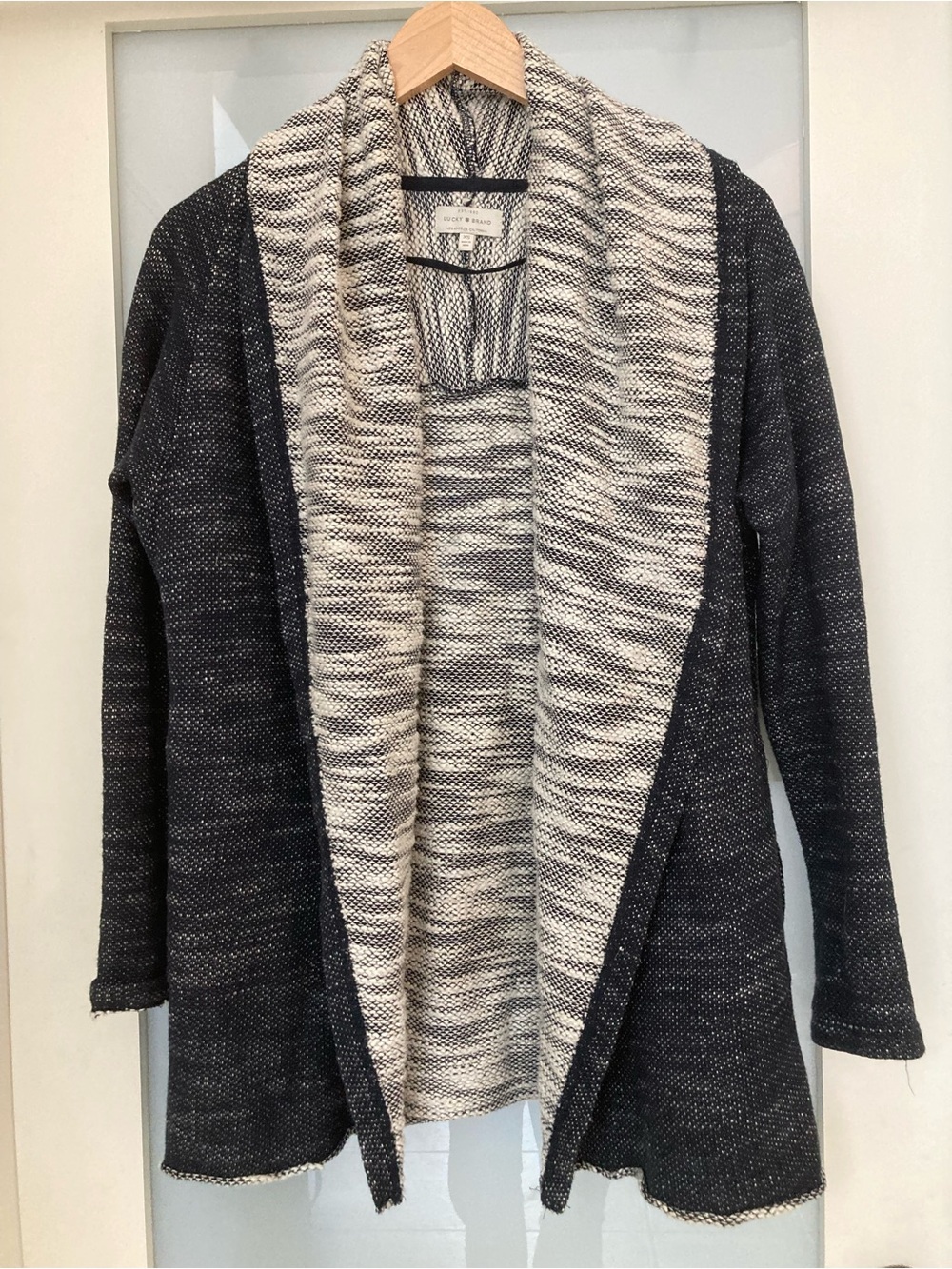 Lucky Brand Two-Tone Open Front Cardigan - Navy / Cream